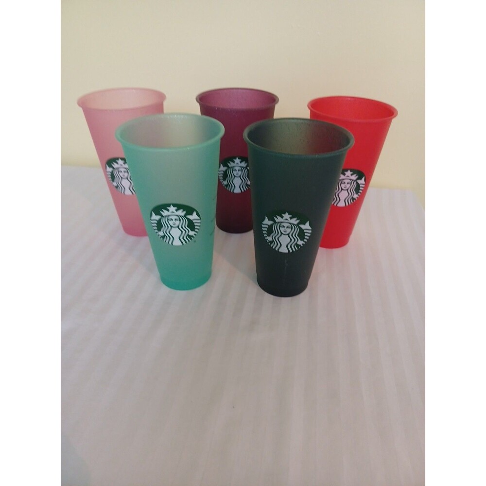 Starbucks set of 5 reusable glitter plastic cold cups 24oz tall tumblers